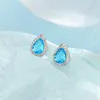 Studörhängen Sterling Silver Color The Blue Ocean Heart Ear-pinnar Women's Fashion Jewelry