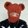 BeanieSkull Caps Halloween Unisex Knitted Balaclava Hat Bear Ears Winter Thicked Warm Adult Party Funny Mask Cap Handmade Bonnet 231216