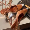 Sandales à talons hauts croisés à la cheville pour femmes, escarpins à la mode, bout pointu peu profond, chaussures de styliste pour dames, 2023