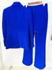 Women's Two Piece Pants HIGH STREET Est 2023 Designer Runway Suit Set Women's Single Button Slim Fitting Blazer Flare Royal Blue
