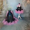 Mädchenkleider Pailletten Glitzer Handgefertigtes Blumenkleid Ärmellos Kleine Prinzessin Geburtstagsfeier Erstkommunionkleid mit langer Schleppe