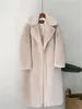 Pelliccia da donna 2023 Cappotto invernale Donna Colletto del vestito Lungo allentato Sottile Spessore Calore Imitazione Abbigliamento di alta qualità Feminina Rosso Rosa