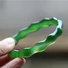 Chinese Natural Emerald Green Chalcedony Hand Carved Bamboo Water Ripple Bracelet Fashion Jewelry Women's Green Agate Bracele274I