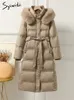 Parkas en duvet pour femmes Syiwidii 90 veste de canard blanc pour femmes automne hiver col en fourrure avec capuche manteaux à manches longues mince à lacets bouffée 231218