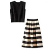 Work Dresses Elegant Fashion Skirts Sets Women's 2 Piece Outfits 65% Cotton Blouse Tops And Striped Long Skirt Set Woman Two