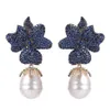 XIUMEIYIZU Luxury Big Fresh Pearl Drop Earrings Paved Shinning Zirconia Handmade Earring Gold Plating Wedding Jewelry 210624249W
