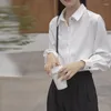 Женские блузки 2023, модная однотонная повседневная рубашка на пуговицах с лацканами, женская одежда, весенние свободные корейские топы, универсальная офисная женская блузка
