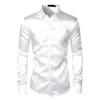 Camisas casuais masculinas 2023 rosa seda cetim vestido de luxo camisa homens marca magro manga longa smoking masculino casamento clube festa dança baile camisas