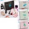 DHL100pcs Cosmetic Bags PU Leaf Printing Solid Large Capacity Square Short Travel Makeup Bag