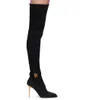 Hiver luxe élégant Bal Main Raven femmes bottes hautes bout pointu talons hauts B talons hauts dorés sur le genou botte robe de soirée bottillons de mode