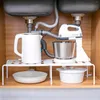 Kitchen Storage Expandable Counter Shelf Organizer Racks Bathroom Under Sink Pantry Desktop Holders White