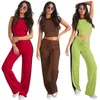 Pantalon de deux pièces pour femmes gotola femmes mode décontractée sans manches col rond haut court élastique fil long couleur correspondant deux pièces ensemble femme