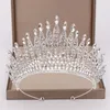 Trendy Silver Color Rhinestone Crystal Queen Big Crown Bridal Wedding Tiara Women Beauty pageant Bridal Hair Accessories Jewelry M235h