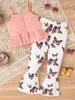 Clothing Sets ZZLBUF Kid Girls Pants Set Sleeveless Ruffled Camisole With Butterfly Print Flare (Pink 6 Years)