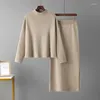 Two Piece Dress Women's Clothing 2024 Autumn Casual Loose Fashion Long Skirt Two-Piece Set Wholesale Solid Color Sweater Round Neck Female