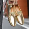 Kleidschuhe BomKinta Gold Silber Glitzer Leder Männlich Lässig Weiches Fahren Männer Licht Lazy Boat Unisex Loafers Große Größe 48 231218