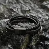 Charm Bracelets Natural Onyx Stone Bracelet Handmade Braided Black Coffee Leather Stainless Steel Magnetic Buckle Bangles Male Jewelry