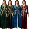 Etnische kleding moslimvrouwen abaya fluwelen borduurwerk lange mouwen maxi-jurken kalkoen eid feestavondjurk marokko islamitische dubai femme