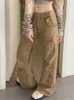 Kvinnors jeans 2023 cyber y2k mode khaki baggy flare last byxor för kvinnor kläder rak koreanska avslappnade lady byxor pantalon femme