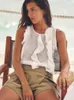 Women's Tanks Women Summer White Cascading Ruffles See Through Camisole Sleeveless Cover Up For Tank Top Beach Wear