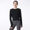 Lu lu uitlijn dames yogas t -shirt lu met losse crop top lange mouwen voor vrouwen yoga sport t -shirts dames fitness hardloop gym blouse workout vrouwelijke stolsel lemons ll oefening