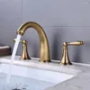 Badezimmer-Waschtischarmaturen, Tianview, schwarzer Retro-Vollkupfer und kalter Waschbecken-Wasserhahn, Doppelgriff, drei Löcher, geteilt, dreiteilig, Gold