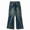 Männer Jeans LACIBLE Vintage Fransen Schichtung Gewaschen 2024 Multi Taschen Lose Herbst Winter Hip Hop Hosen Männer Frauen Hosen