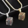 Iced Out Magic Cube Pendant Multicolor Micro Pave Cubic Zircon Necklace for Men Women Gifts Fashion Hip Hop Jewelry X05092615