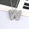 A-Z Bubble Letter Necklace Brass 18K White Gold Plated Bling CZ Letter Pendant Necklace for Girls Women with Chain Nice Gift