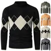 男性用セーターイギリスのスリムフィット男女2023秋の冬スタンドカラーファッショナブルなダイヤモンドプルオーバーロングスリーブセーター
