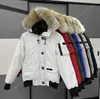 2024 Projektant kanadyjskich mężczyzn Pilot Pilot Kurtka Reail Wolf Fur Canvas Paras Parkas Patch Patch Plaste Pockets ciepłe grube marszarnie Kobiety Winter Goose Coat