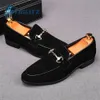 Dress Shoes Solid Suede Horsebit Mules Round Toe Shallow Loafers Concise Flat Casual for Men Slip On Inner Heightening 231218