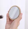 Women Hand Mirror Custom Logo Round Bamboo Pocket Small Mirrors Portable Wood Frame wedding Party Decoration Makeup Mirrors