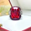 Wedding Rings Silver Color Artificialt Ruby Emerald For Women Bands Gemstone Cocktail Party Fine Jewelry Female Anniversary Gift