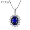 CZCITY ELEGANT Oval Princess Diana William Sapphire Pendant Necklace For Women 100% 925 Sterling Silver Charms Necklace Jewelry MX312T