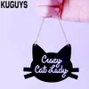 KUGUYS Trendy Schmuck Brief Crazy Cat Lady Halskette für Frauen Mode Acryl Schwarz Kätzchen Große Anhänger Halskette Pullover Chain233o