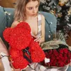装飾的な花の花輪を落とす40cmローズ人工花のテディベア女性バレンタインウェディングウェディングクリスマスホームデコレーション231218