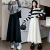 Jupes Vintage gland tricoté jupe longue femmes élégant hiver chaud mi plissé jupe femme coréenne Simple lâche taille haute une ligne jupe 231218