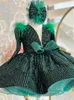 Girl s Dresses Luxury and Elegant Girls Christmas Dress Walk Show Green Sequins Princess Fluffy Flower Wedding 231218