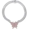 Nouveau 15mm glacé Bling CZ chaîne à maillons cubains or Rose collier papillon couleur argent 2 rangées CZ tour de cou femmes Hip Hop bijoux 224A