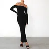 Casual Dresses Hirigin Elegant Women Long Maxi Dress Off-Shoulder Solid Color Slim Fall Spring Cocktail For Party