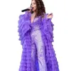 Sexig V Neck Jumpsuits Prom -klänningar Sexig långärmad spets Sequined aftonklänningar Tiered Ruffles Train Formal Pageant Dress