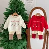 Rompertjes Baby Kerst Trui Verdikte Pluche Capuchon Trui Top Herfst Winter Kleding Beige Rode Kleur Warme Bodem KinderkledingL231114