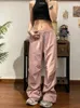 HOUZHOU Y2K Roze Cargo Parachute Dames Hip Hop Techwear Oversize Geplooide Joggingbroek Koreaanse Stijl Wijde Pijpen Baggy Broek