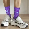 Men's Socks Funny Purple Alien Basketball Polyester Middle Tube For Unisex Non-slip