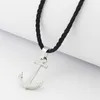 Runda Fashion IP negro acero inoxidable marinero ancla colgante collar para hombres joyería con cuerda de nailon 201013265C