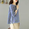 T-shirt da donna 2023 Summer Fashion Art Girocollo Stripe Casual Allentato Semplice Pendolare Versatile T-shirt oversize a tre quarti