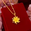 Colares de pingente Pure 18K Amarelo Colar de Ouro Pingente Mulheres Charme Cadeia de Ouro Jóias de Luxo para Mulheres Pequena Flor Pingente para Presentes de Natal 231218