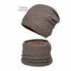 Bérets Chapeau d'hiver unisexe avec doublure en peluche coupe-vent chaud bonnet extérieur épais protection du cou écharpe ensemble bonnets de laine tricotés pour les femmes