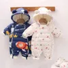 Barboteuses Nouveau-né automne hiver ensemble pour enfants infantile épaissir vêtements garçon à capuche bébé costume petites filles vêtements enfant en bas âge RomperL231114